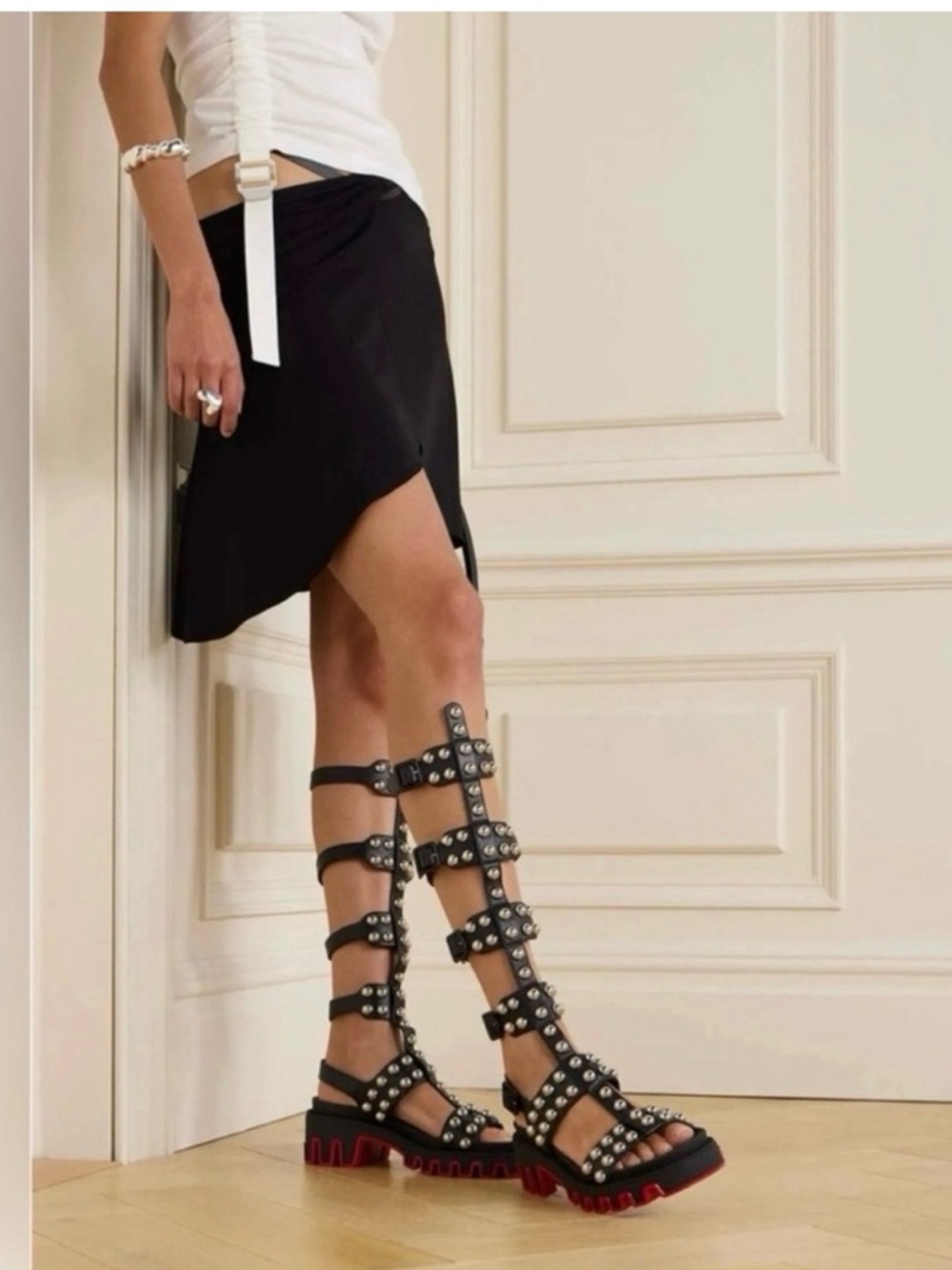 Christian Louboutin Gladiadune Black Studded Gladiator Lug Sole Sandals EU 38